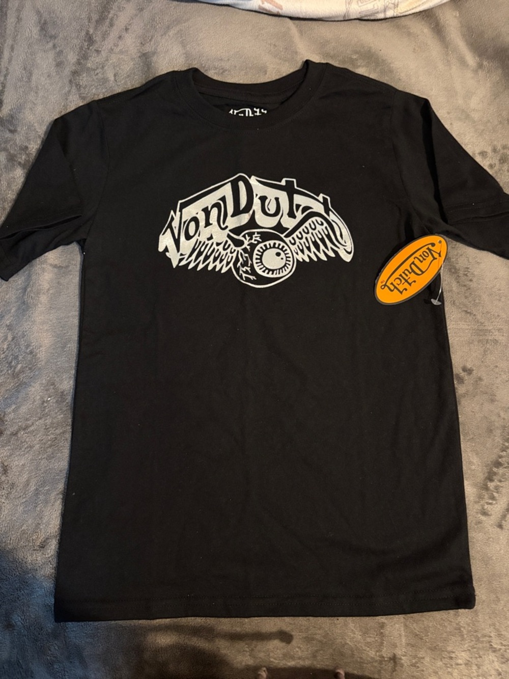 Von Dutch Black T-Shirt with White Winged Logo